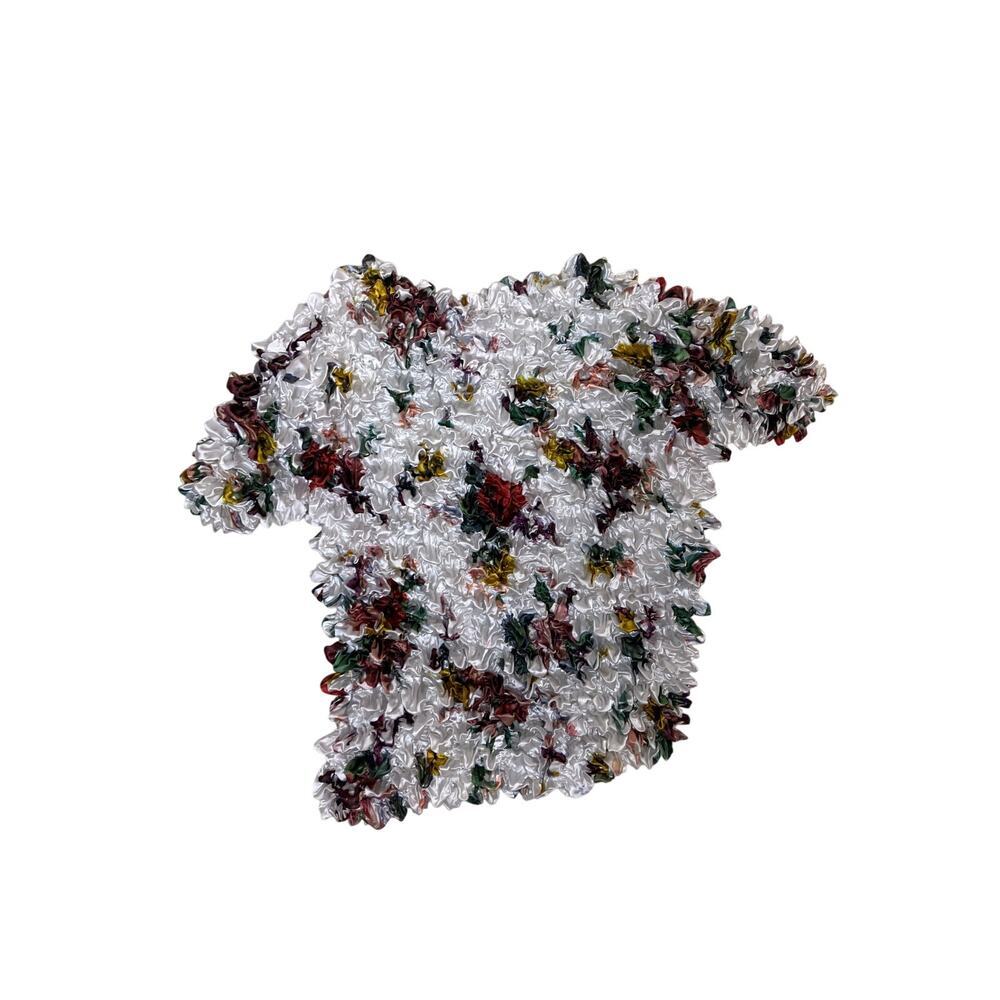 90s Y2K Floral Bubble Popcorn Top –‎ Stretchy Vintage Shirt Cottagecore - Picture 2 of 3
